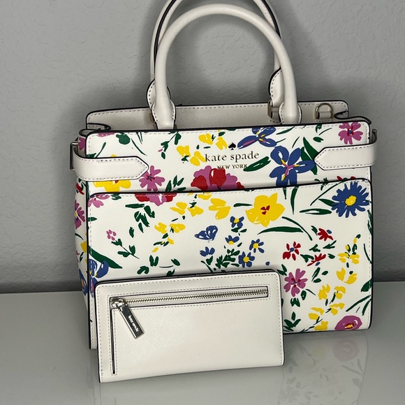 2 Pcs Kate Spade Medium Staci Satchel Garden Bouquet and Wallet NWT - Picture 8 of 12